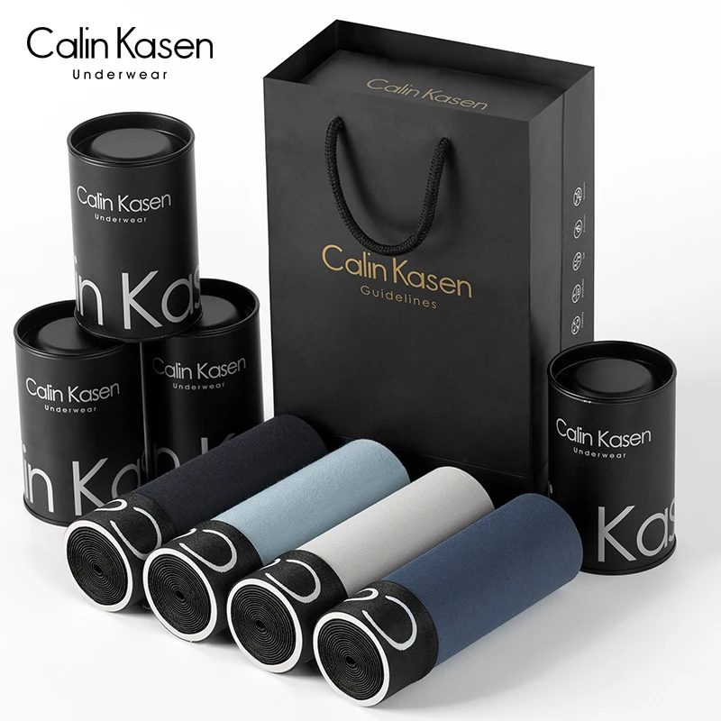 CalinKasen男士内裤新疆棉质透气平角青年男生高档四角短裤礼盒装