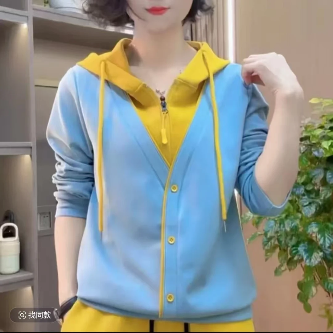 2025春秋时尚洋气潮流新品连帽拉链撞色简约百搭显瘦上衣休闲