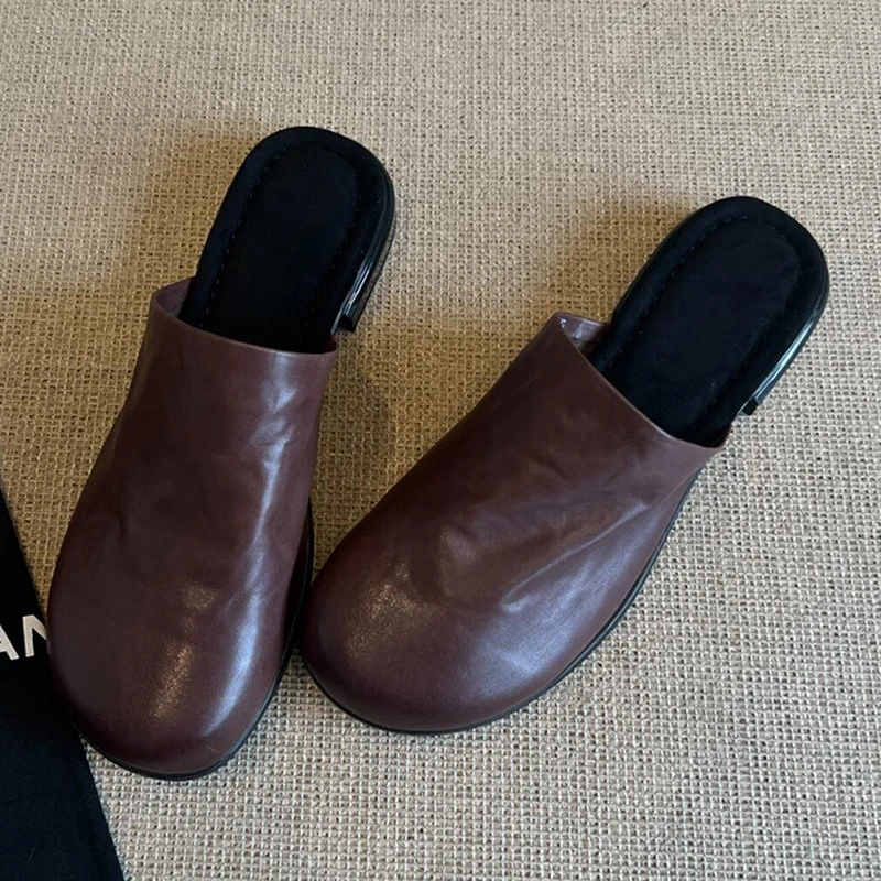 【香港kyok&Shoes官方正品】皮！复古圆头平底拖鞋女时尚小众懒人