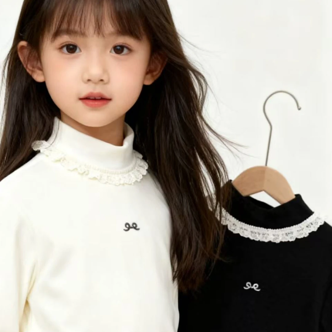 【实体品质】蕾丝花边奥利绒打底加绒甜美少女风女中大童秋冬新款