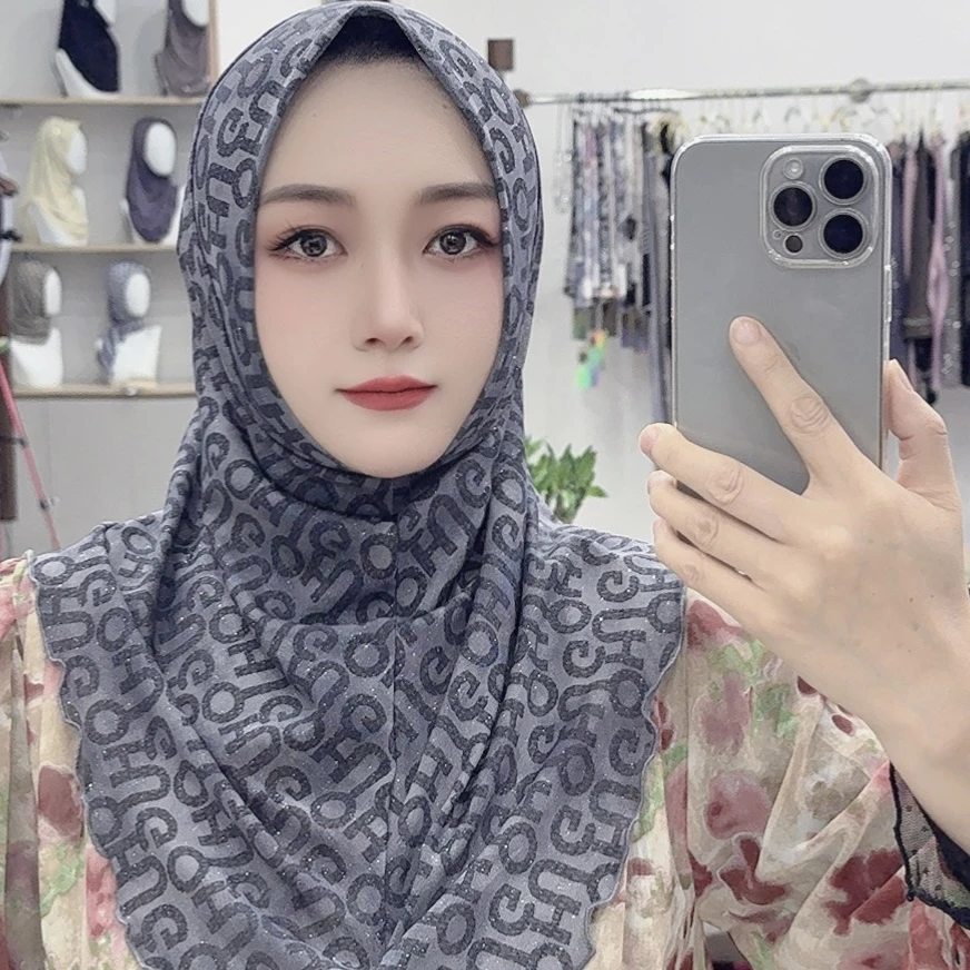 夏季空调纱冰麻面料印花简单头套