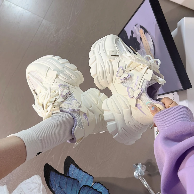 回力香芋紫蝴蝶老爹鞋女2025新款网面厚底运动鞋小众原创休闲鞋女