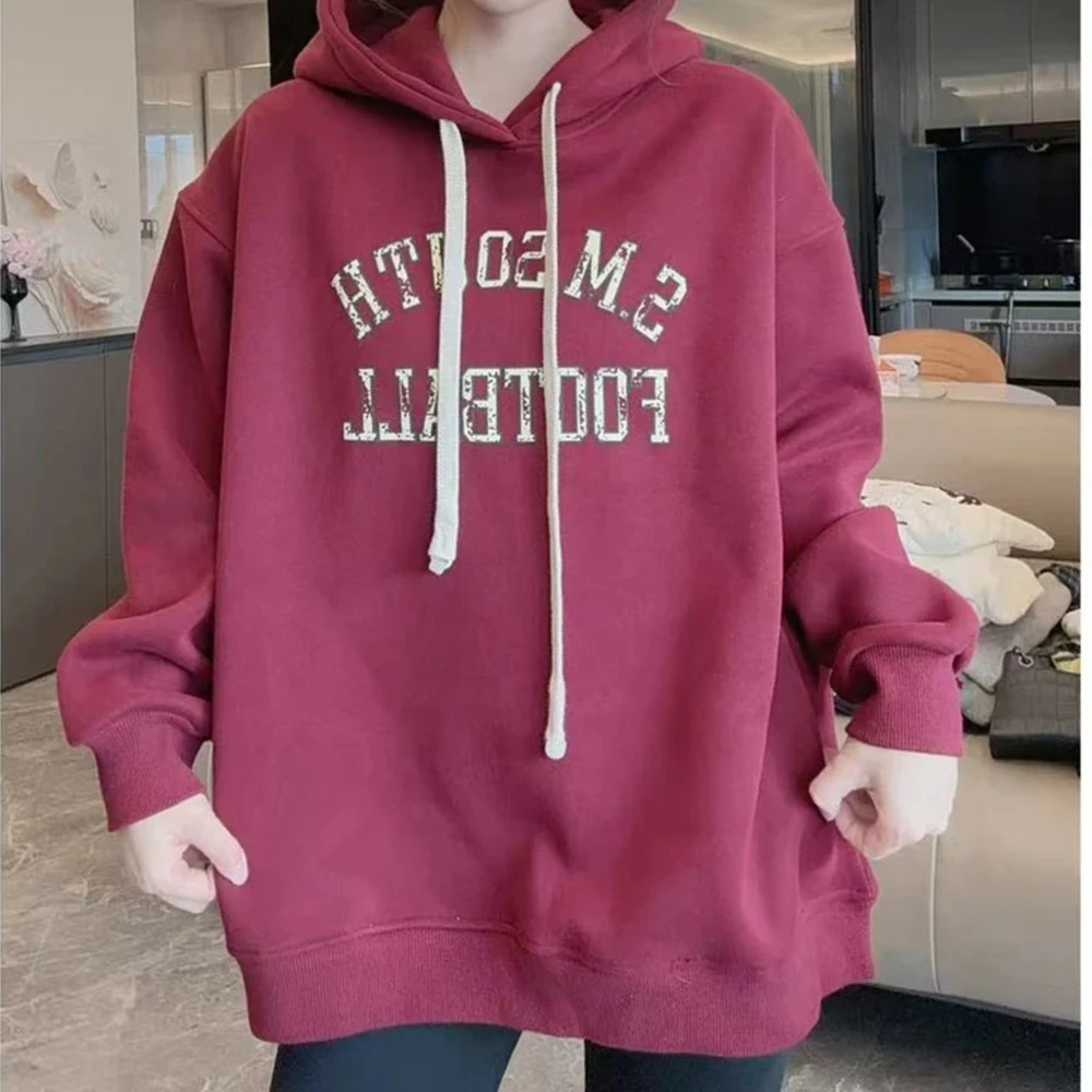 2025冬季加绒新款拼色抽绳连帽卫衣时尚休闲风洋气百搭C6540