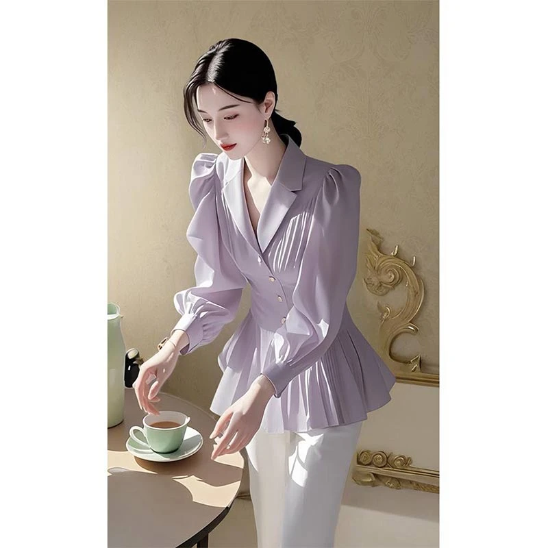 2025年春秋季新款韩版时尚设计感高腰衬衫女小众洋气休闲百搭上衣