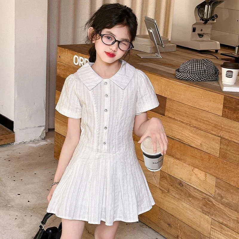 女童连衣裙夏季2025新款韩系儿童蕾丝裙洋气小女孩夏装短裤套装潮