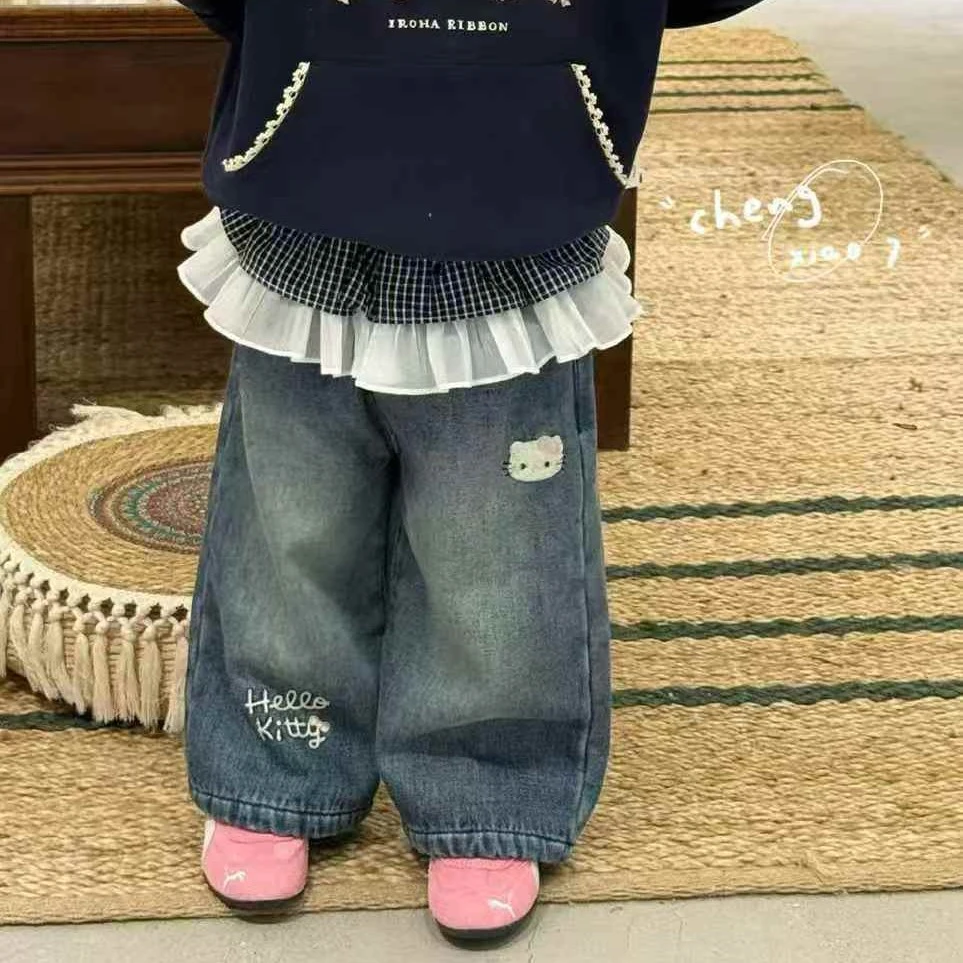 橙小七屁帘牛仔裤加绒中腰冬季女高腰秋季牛仔裤韩版拼接牛仔裤
