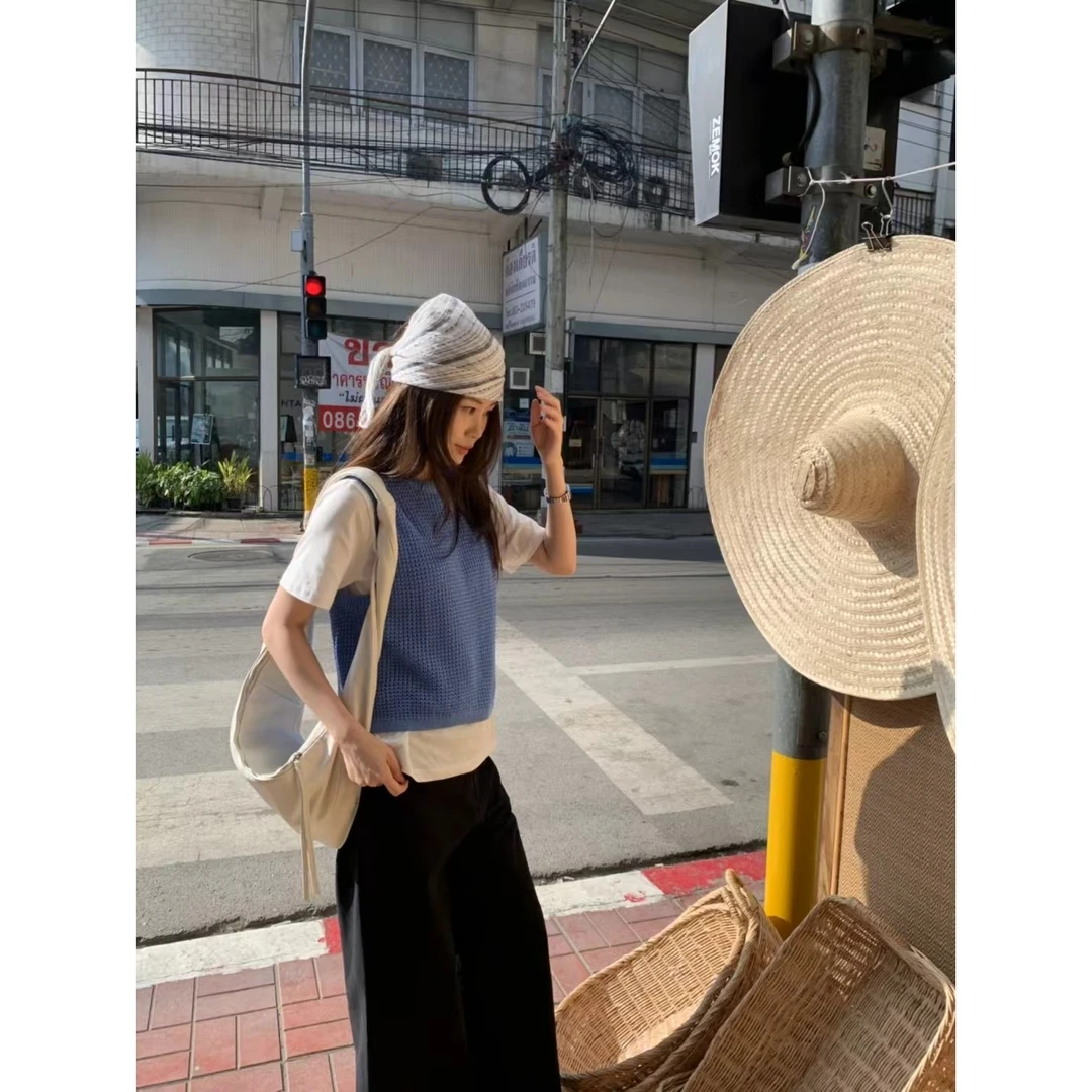 3035#韩气十足~叠穿百搭圆领简约针织马甲背心