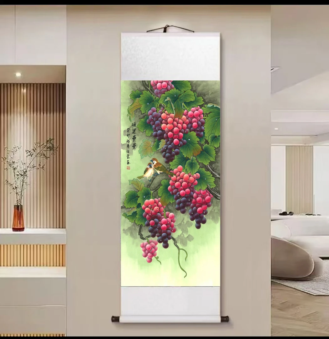 A25精装140*45《硕果累累》新中式字画挂画卷轴装饰画