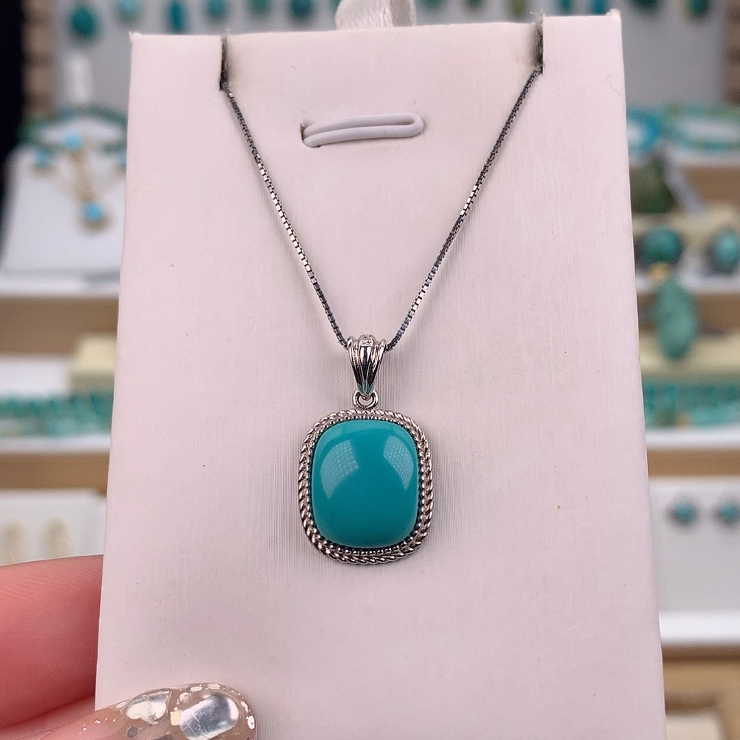 绿松石银S925镶嵌吊坠(赠链)