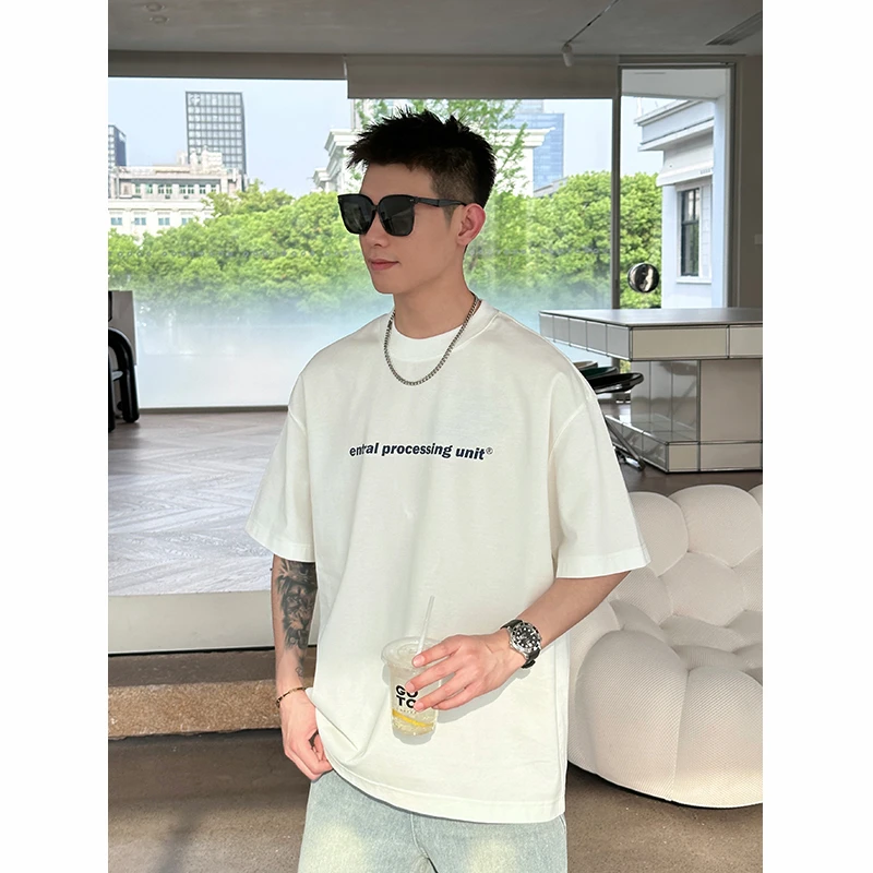 【时尚起易】潮流休闲纯棉小字母印花圆领短袖宽松百搭美式百搭T恤