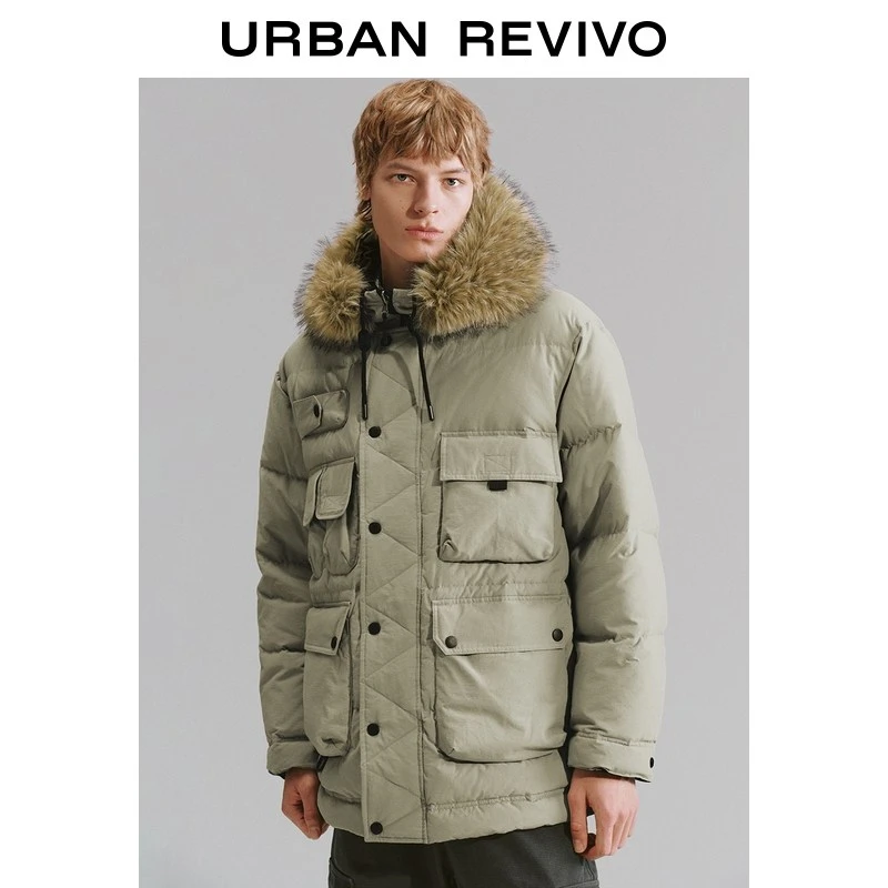 UR2025冬季新款男装休闲毛绒连帽多口袋羽绒服UML150055