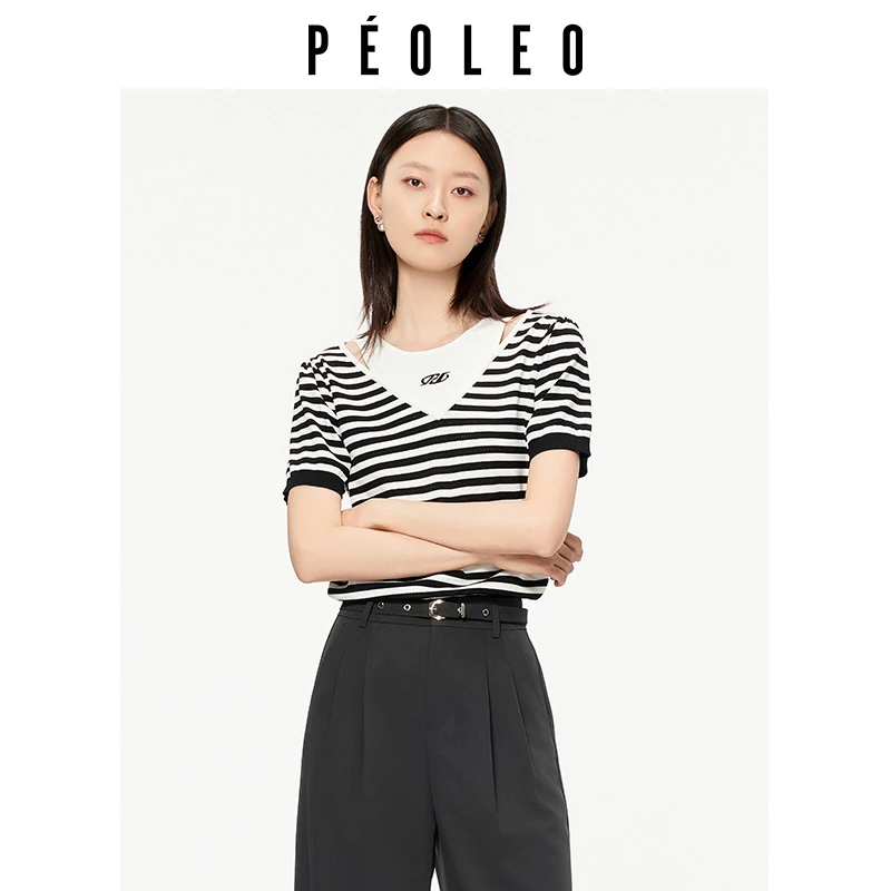 【许半夏推荐】飘蕾2025夏季圆领针织T恤上衣PK4107059