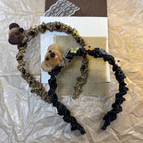 东大门布艺格纹带齿防滑发箍女高颅顶日常外戴头箍发卡头饰复古