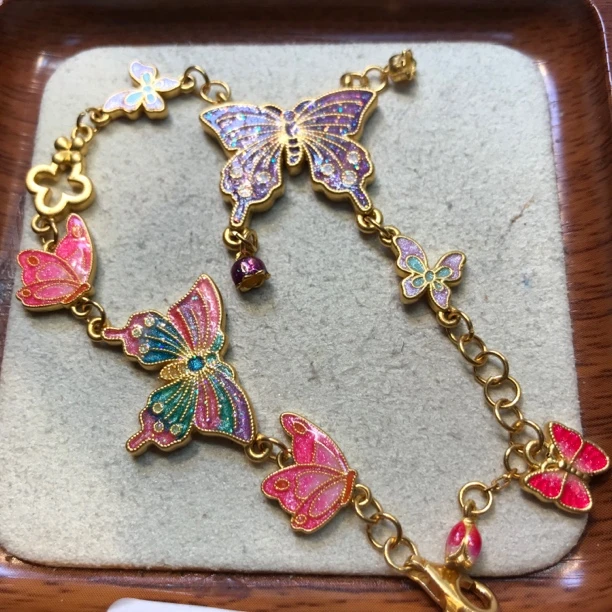 足金999烧蓝蝴蝶手链