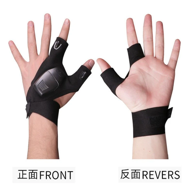 户外夜钓透气专用带灯钓鱼手套手指灯LED发光充电照明装备夏季