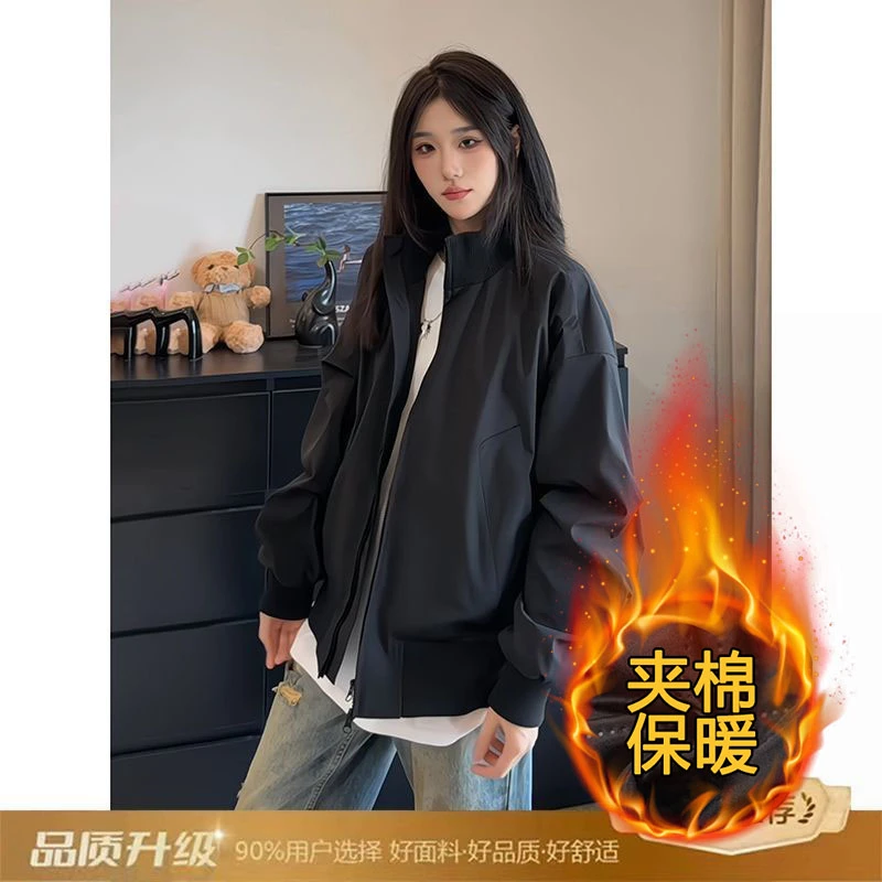 宽松休闲cleanfit外套棉服女装欧美复古飞行员夹克冬季运动极简风