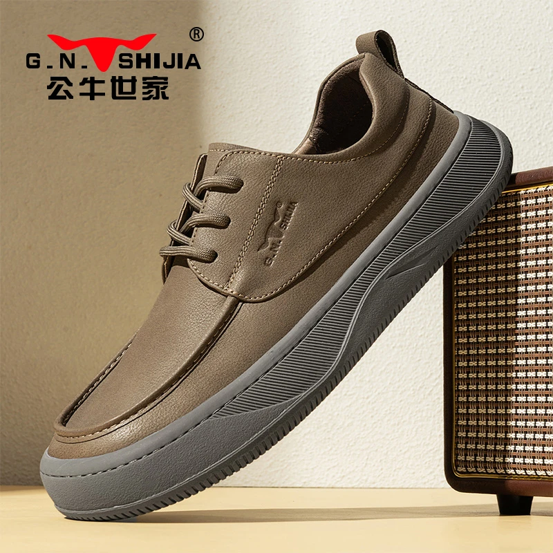公牛世家2025新复古休闲皮鞋秋冬季男士时尚时尚百搭英伦鞋子系带