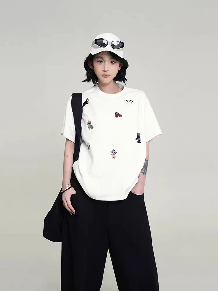 叙旧姑嫂 休闲刺绣高级百搭T恤7761