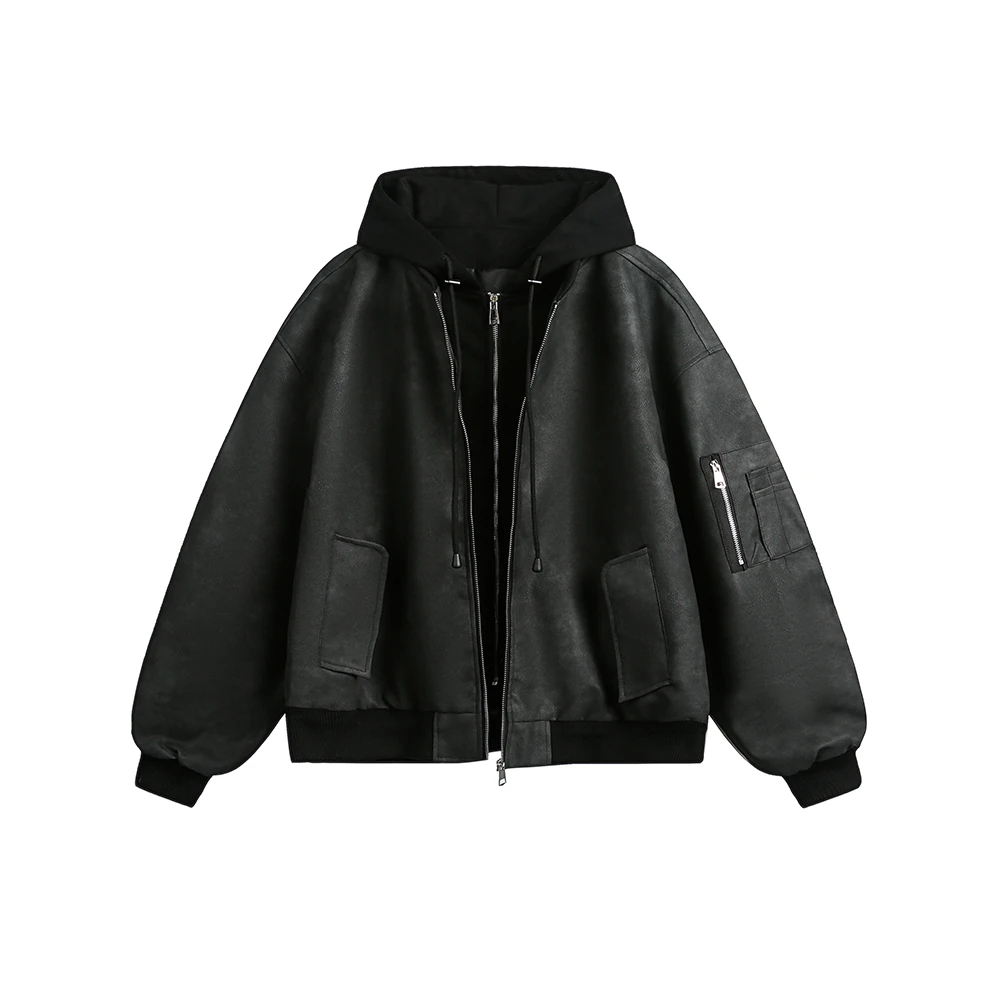 美式复古拼接假两件连帽夹克外套男宽松潮流cleanfit穿搭春季春装