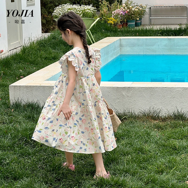 YOJIA【飞花续集】女童女孩夏装连衣裙纯棉新款公主裙儿童裙子