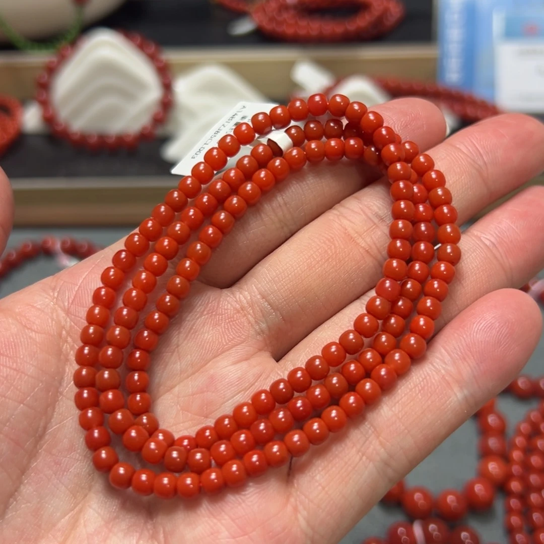 南红玛瑙未镶嵌手串柿子锦纯润老型约4.5mm