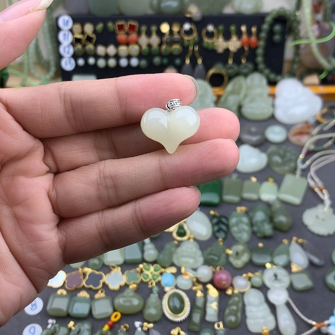 和田玉银S925镶嵌吊坠(不含链)