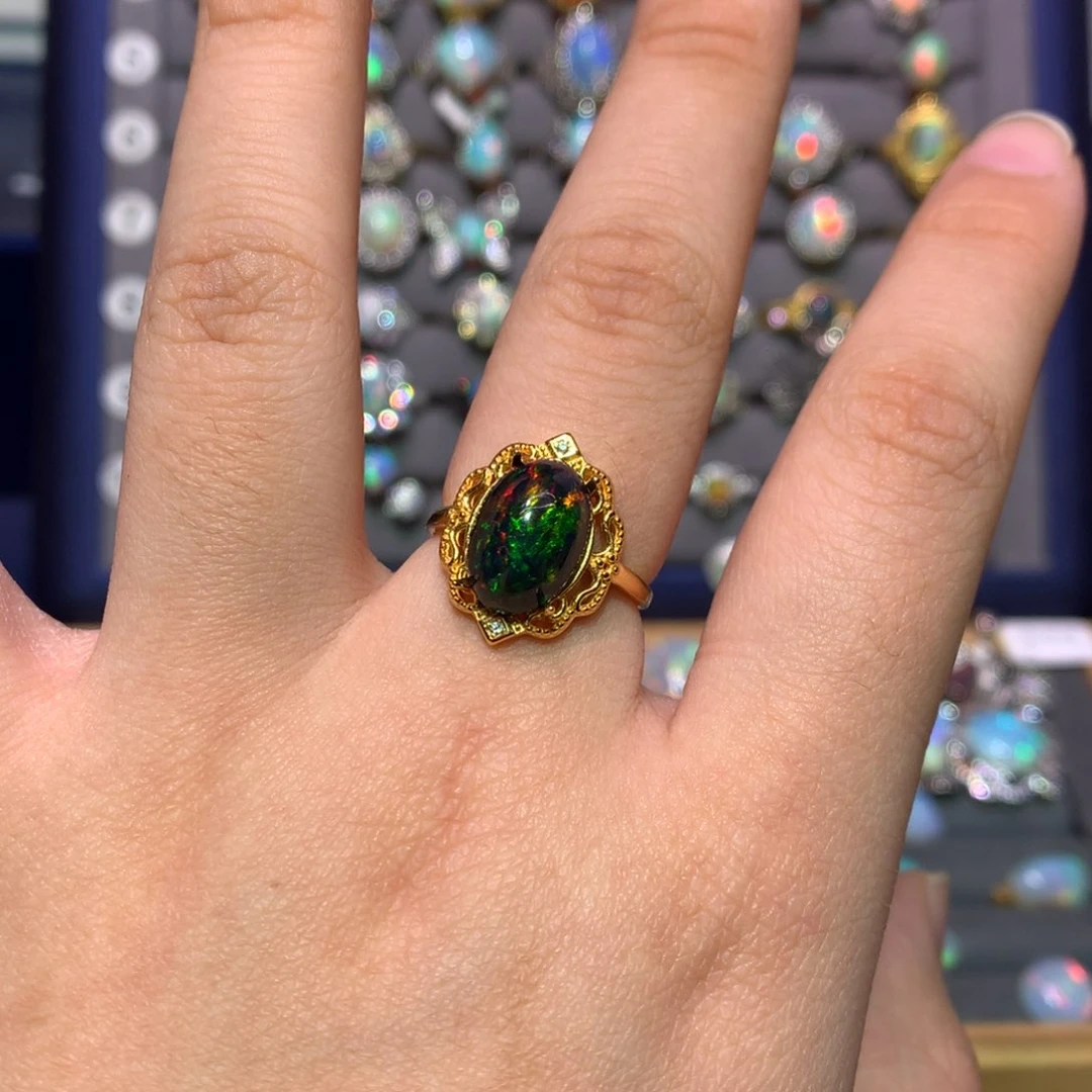 银S925镀金镶嵌欧泊戒指?*子