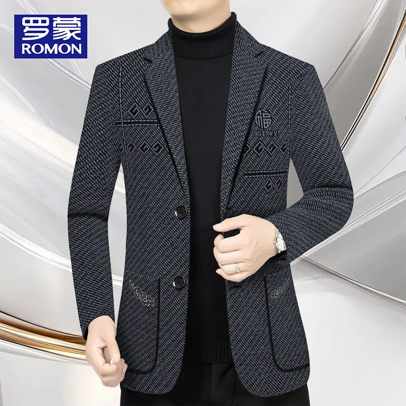 罗蒙高档男士休闲西装春秋季商务休闲西服夹克爸爸男装外套上衣