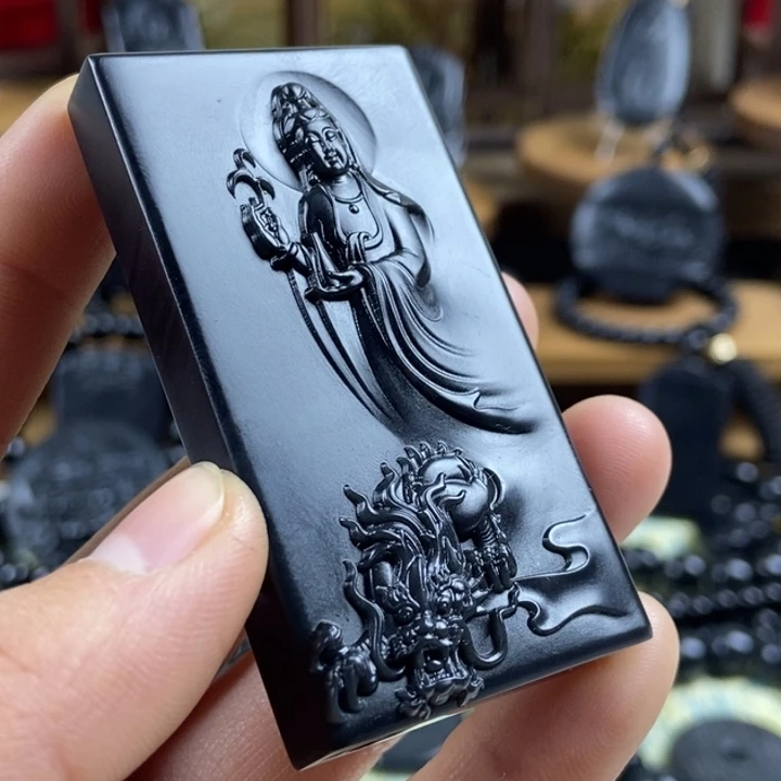 和田玉（墨玉）未镶嵌颈饰御龙观音