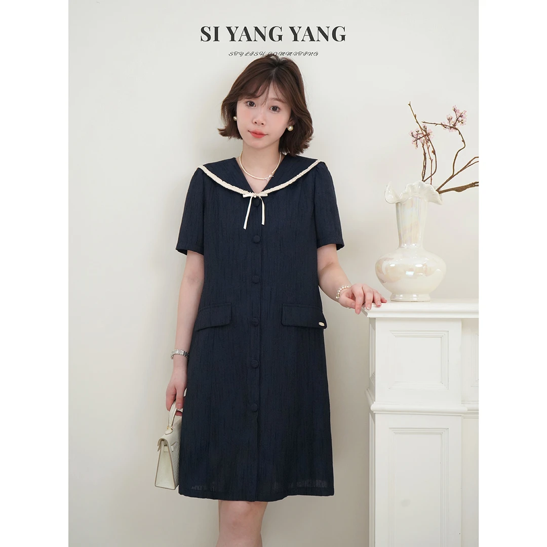 SIYANG亲肤新款竹节纹理海军领减龄连衣裙LYQ504A037SYY