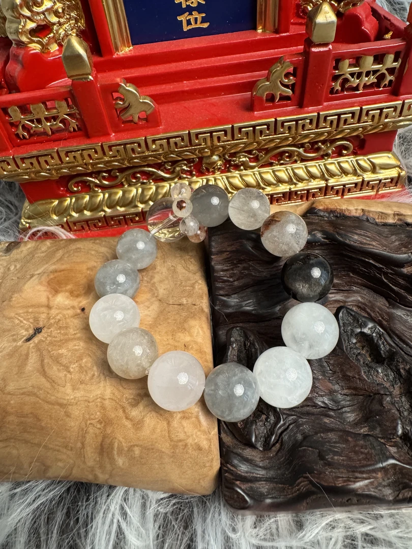 《灰烬》蓝灰兔毛（灰色系）天然手工diy水晶手串 15m-c07