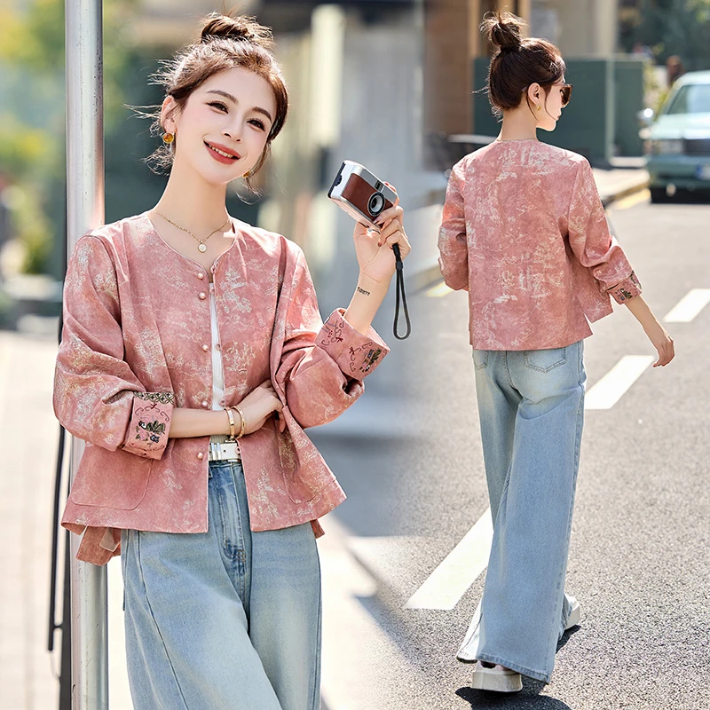 新中式国风外套女2025春秋轻奢高级感提花刺绣年轻款唐装短款上衣
