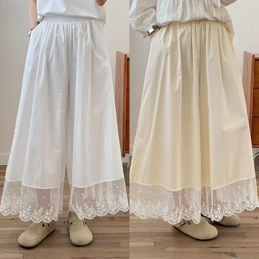 薄款森系高弹力夏季百搭中长款宽松休闲裤春夏阔腿裤复古女装