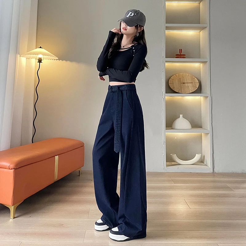 宽松弯刀牛仔裤子女款爆款2025新款春秋老钱风垂感显瘦香蕉阔腿裤