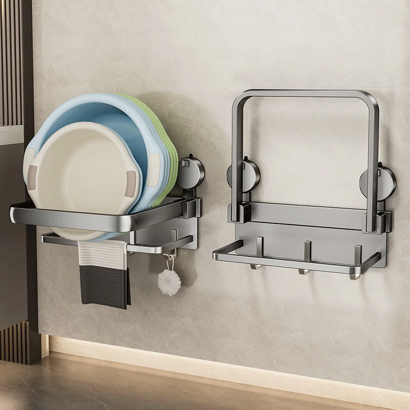 吸盘脸盆架免打孔卫生间壁挂式挂钩洗菜盆沥水篮置物架可折叠收纳