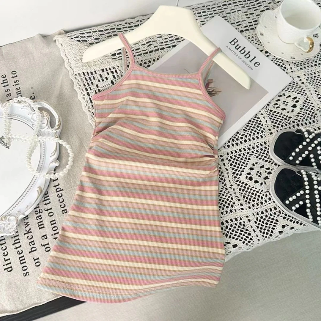 女童裙子公主款小女宝夏装儿童冰丝条纹连衣裙中小童背心吊带裙