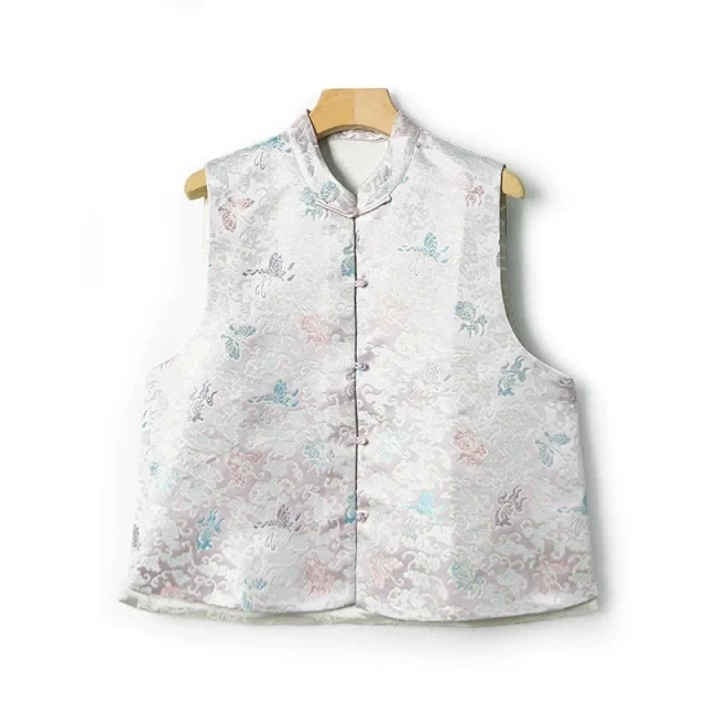 【粉丝专享】烟雨蝶粉瓷彩蝶立领单排珠扣马甲MJ9557