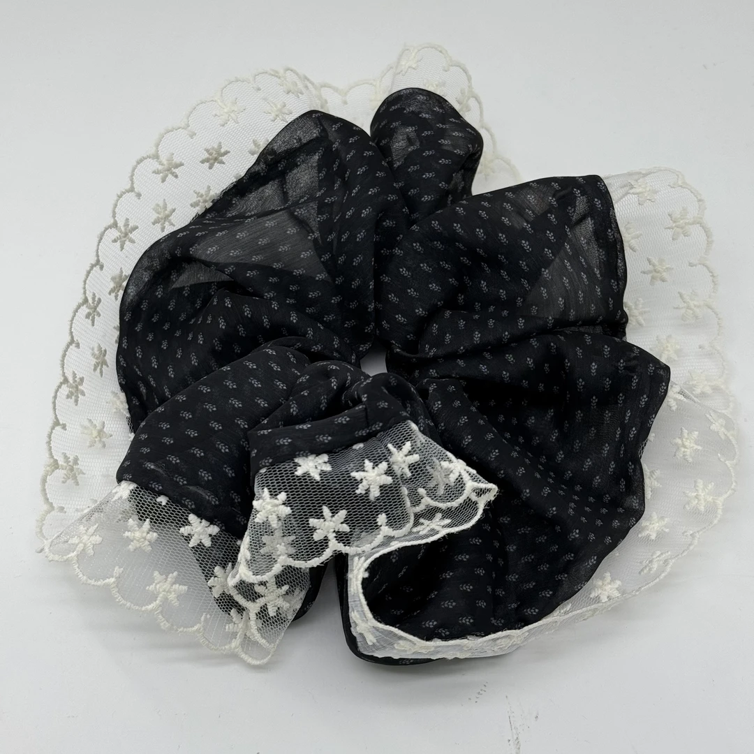 GREBUTY 6095 简约百搭蕾丝花边黑色肠圈