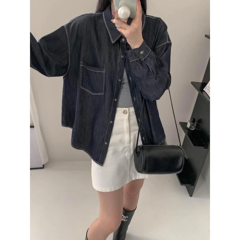 JF190399圆领女短外套女款宽松夹克显瘦长袖宽松设计感女士外套