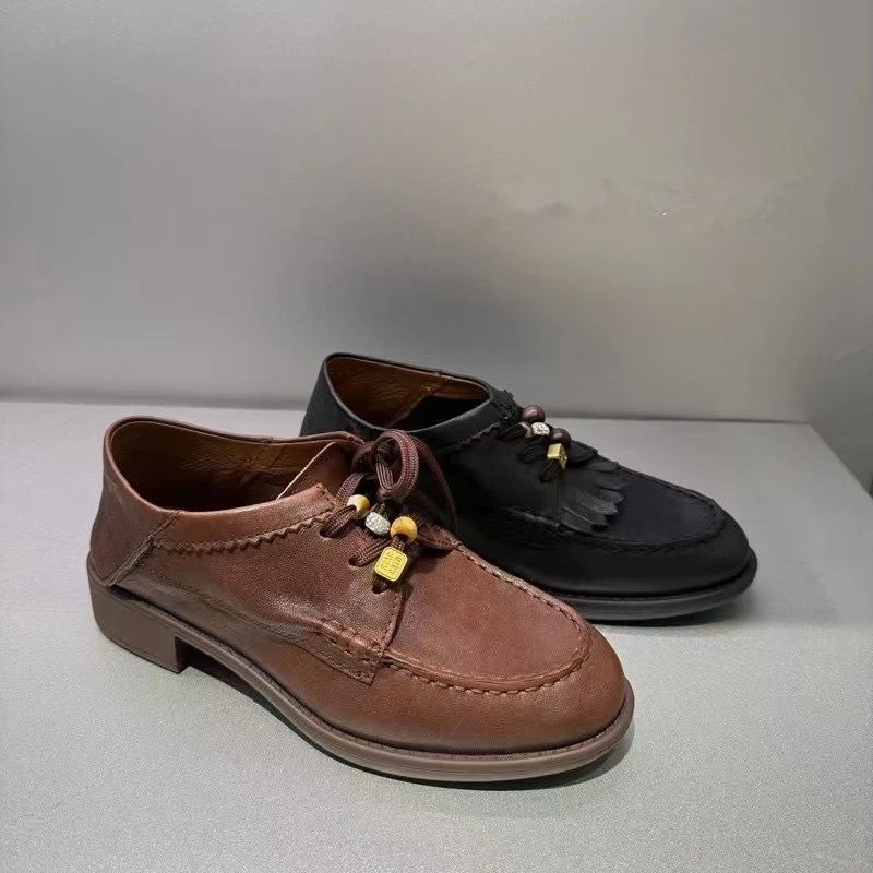 2026新款风琴奶油牛津鞋黑色小皮鞋单鞋袋鼠鞋女鞋9UL25