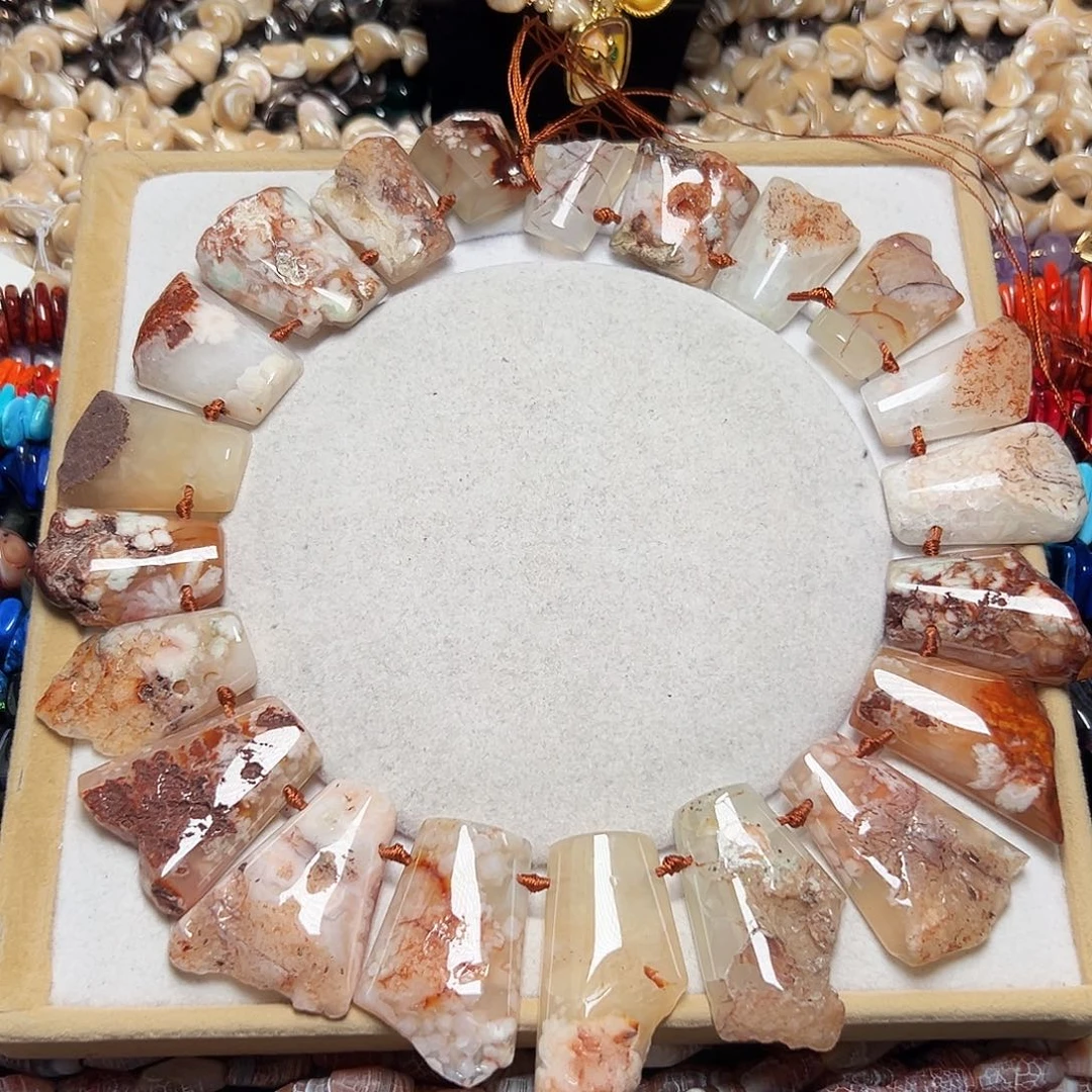 玛瑙/玉髓足银镶嵌珠宝半成品Z658。天然粉樱花玛瑙塔链拍二发一