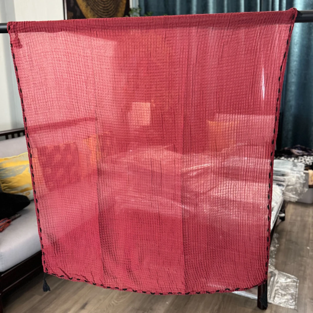 【G57-1 纯红】90*90棉麻春季保暖高端定制国风提花百搭丝巾中国