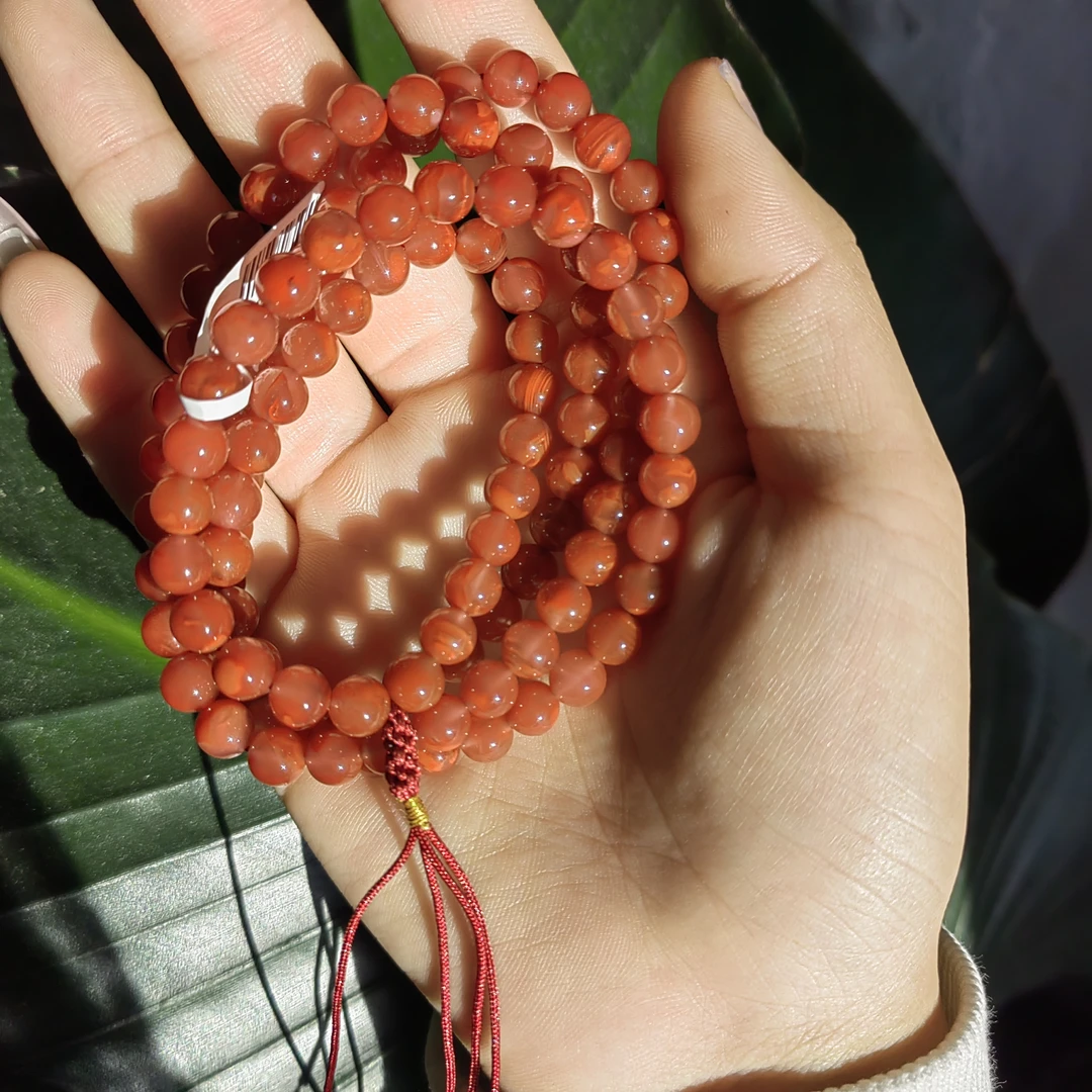 川料原矿南红玫红多圈手串