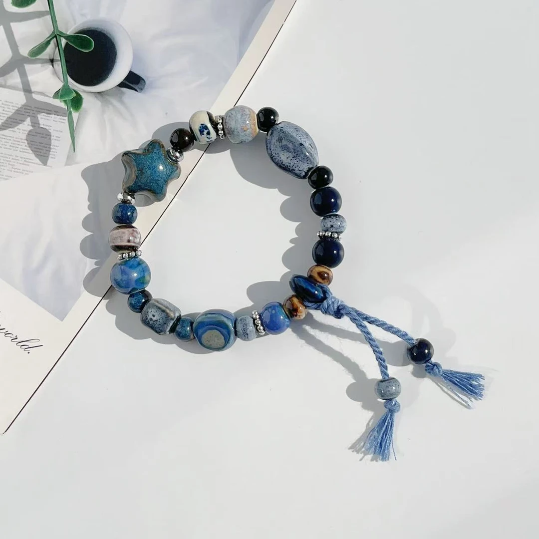 合金陶瓷手链 天外星星串珠配饰蓝色轻奢饰品男女通用原创设计