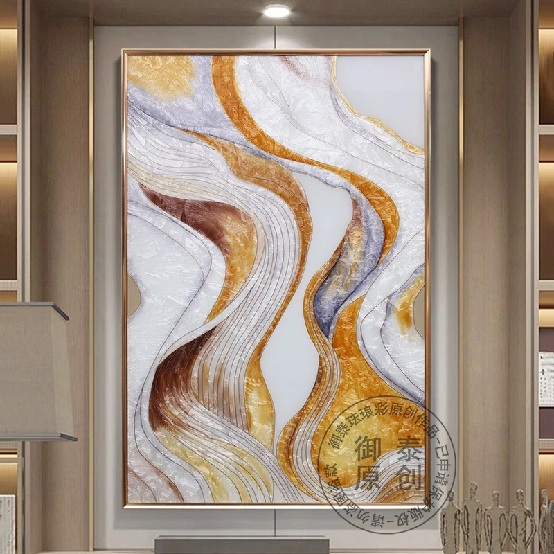 现代轻奢抽象手绘珐琅彩装饰画玄关客厅沙发背景玄关肌理挂画入户