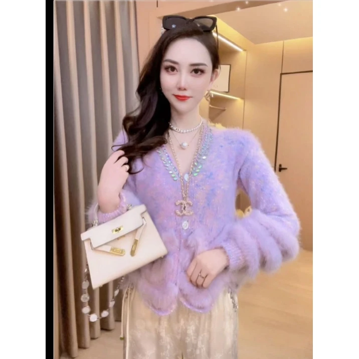 【华丽女主】重工钉珠百搭显瘦毛毛外套女