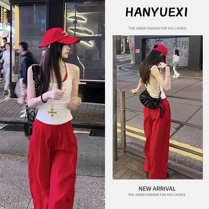 夏季一整套女装2025新款韩版气质时尚假两件吊带上衣休闲裤两件套