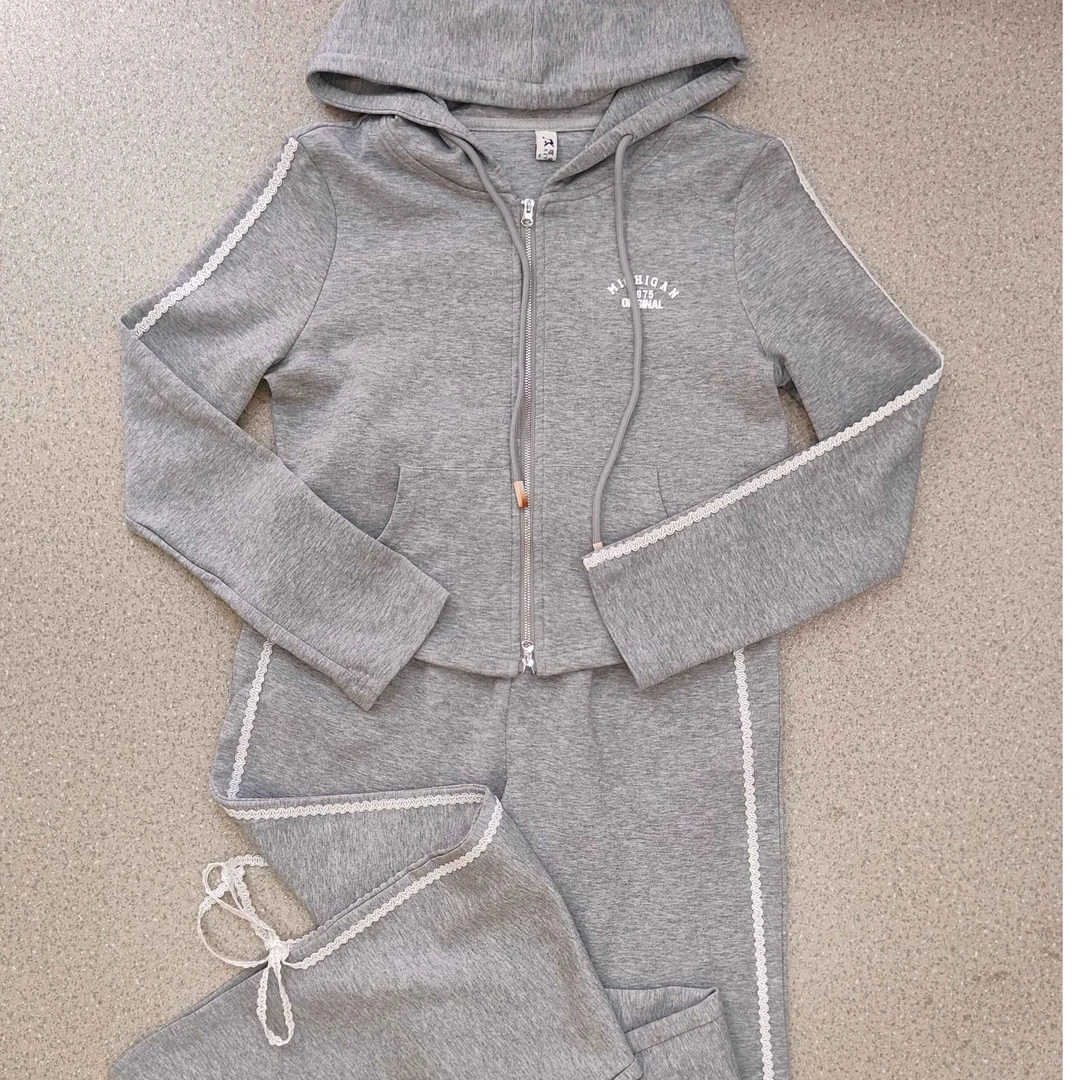 KYL可依莱-灰色连帽运动甜美休闲套装DQ7K2110