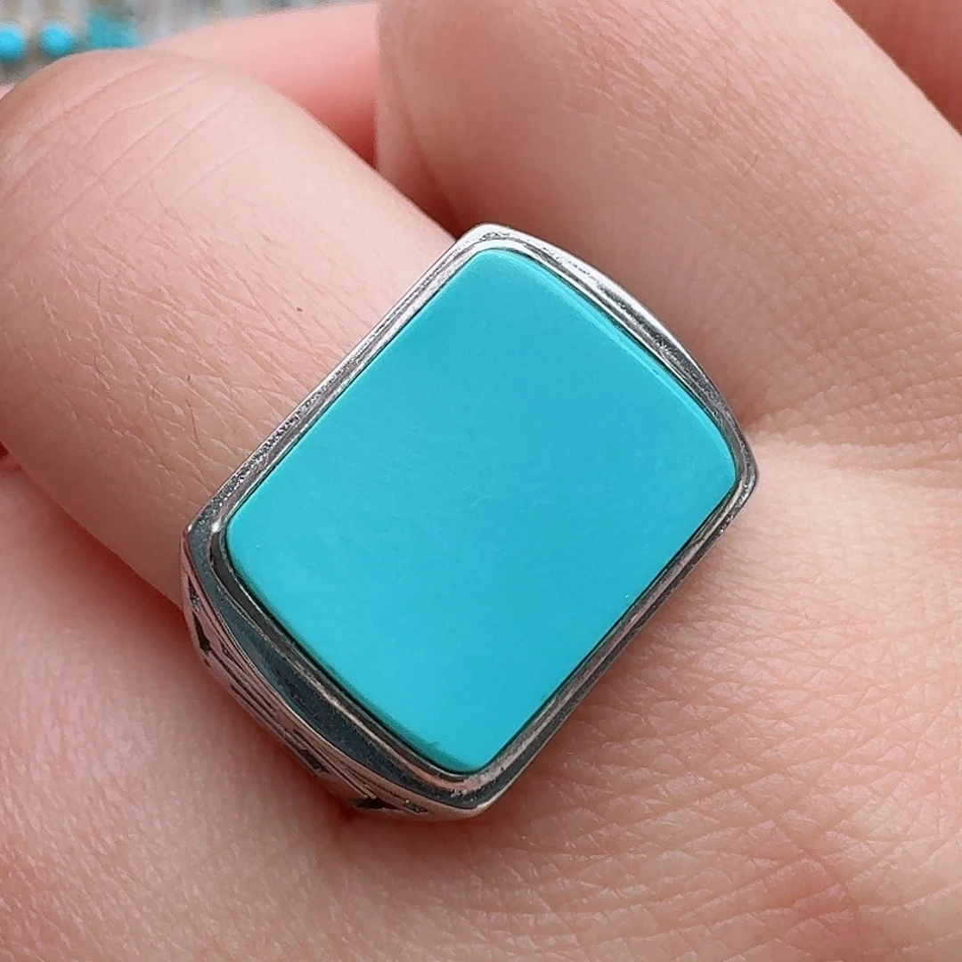 绿松石银S925镶嵌戒指