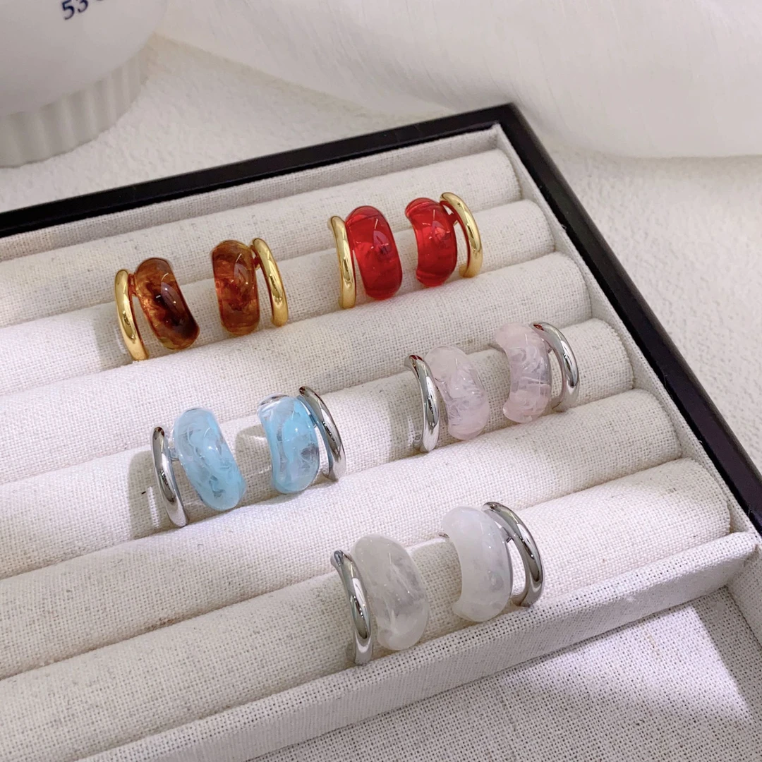 合金耳饰 铜镀白K小清新树脂耳环轻奢优雅显气质耳钉耳饰925银针